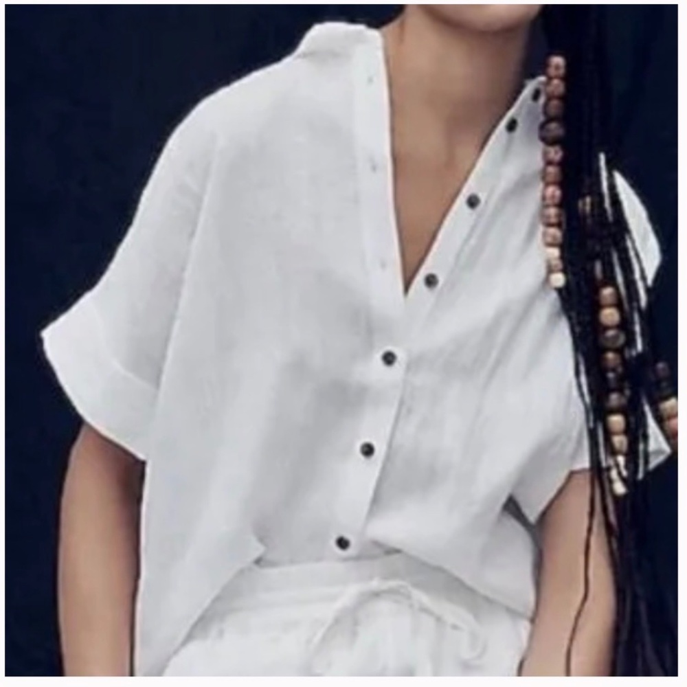 J.Crew Relaxed Linen Button-Up Shirt – White – Size Medium - Picture 9 of 9